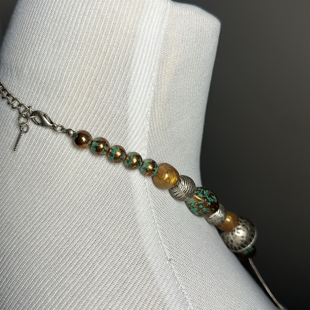Silver and Turquoise Statement beaded large Necklace - Picture 7 of 8
